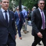 U.S. Secretary of Defense Pete Hegseth (L) and Under Secretary of Defense Emil Michael (R) tour an exhibit of Multi-Domain Autonomous systems at the Pentagon.