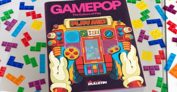 A close-up of the Red Bull magazine cover featuring a playable Tetris game with illuminated RGB LEDs and touch controls.