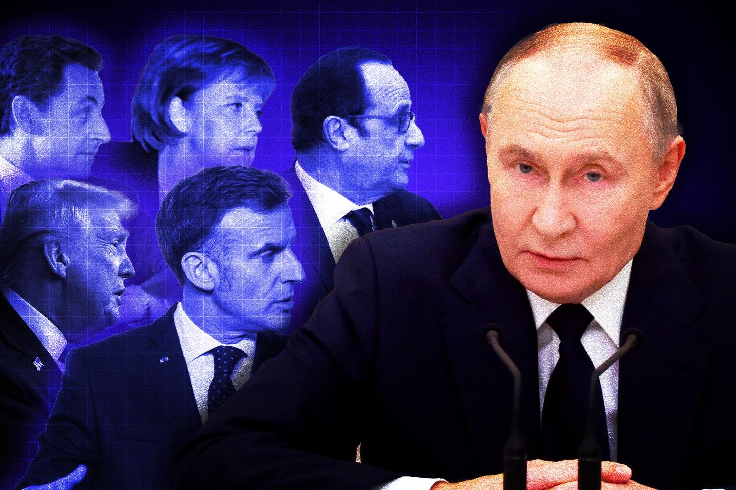 Vladimir Poutine en pleine discussion, son visage impassible reflétant sa réputation de négociateur redoutable.