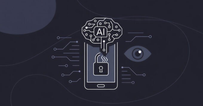 Illustration of Android phone screen with malware elements and AI brain icon, representing PromptSpy malware abusing Gemini AI.
