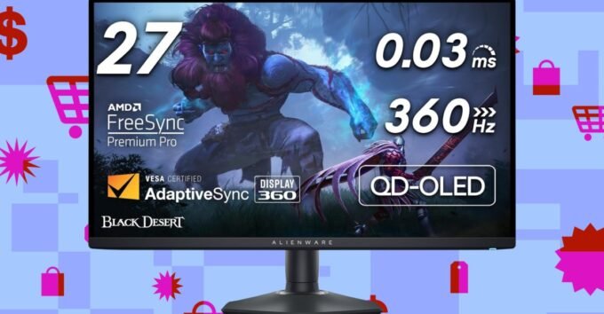 Alienware 27-inch 1440p QD-OLED gaming monitor displaying vibrant game visuals