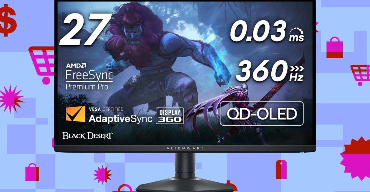 Alienware 27-inch 1440p QD-OLED gaming monitor displaying vibrant game visuals