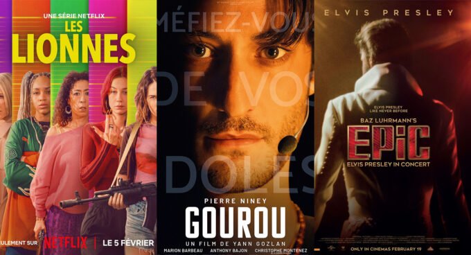 Que regarder ce week-end ? Nos envies culture entre grand écran et nostalgie assumée 9 Une mosaïque d'images représentant les différentes recommandations culturelles : Pierre Niney dans Gourou, des femmes puissantes pour Les Lionnes, Elvis Presley en concert, et les personnages emblématiques de Grey's Anatomy, le tout dans une ambiance de détente et de divertissement du week-end.