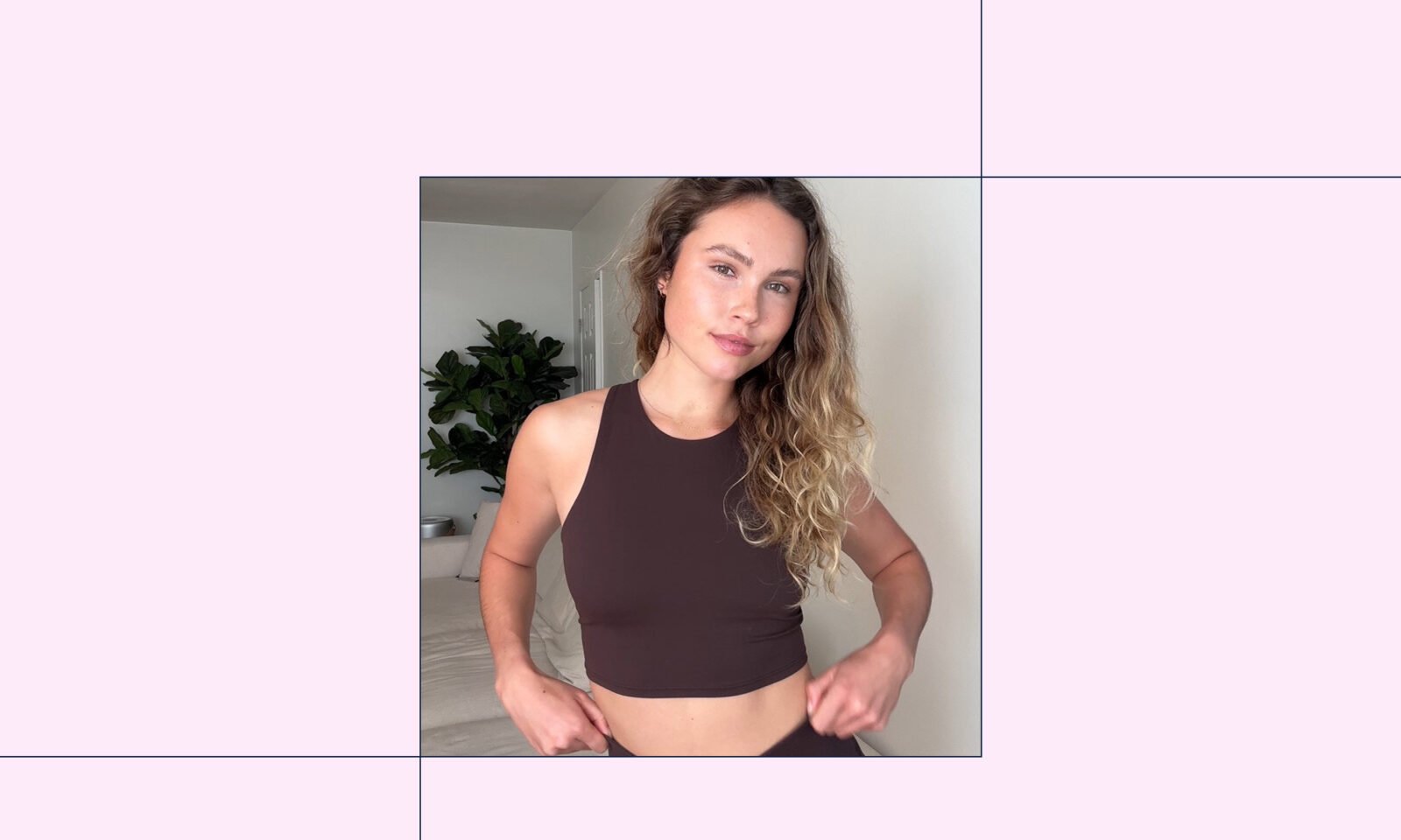 A person wearing Quince Ultra-Form activewear, demonstrating its flexibility and fit during a workout.