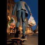 A stylized image depicting a skateboarder, possibly enhanced or generated by AI, with text 'Skate or Die: Slop City Nights.'