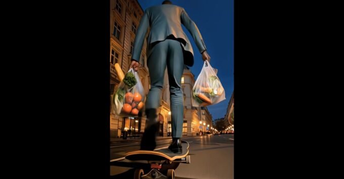 Beyond Capture: Samsung's AI Ambition and the Slippery Slope of 'Slop' Photography 6 A stylized image depicting a skateboarder, possibly enhanced or generated by AI, with text 'Skate or Die: Slop City Nights.'