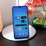 A close-up view of the Samsung Galaxy A17 5G smartphone, showcasing its display and camera module.