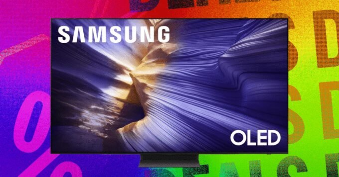 Samsung 77-inch S90F QD-OLED TV displaying vibrant Winter Olympics content