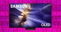 A sleek Samsung S90F QD-OLED TV displaying vibrant gaming graphics, highlighting its immersive visual quality.