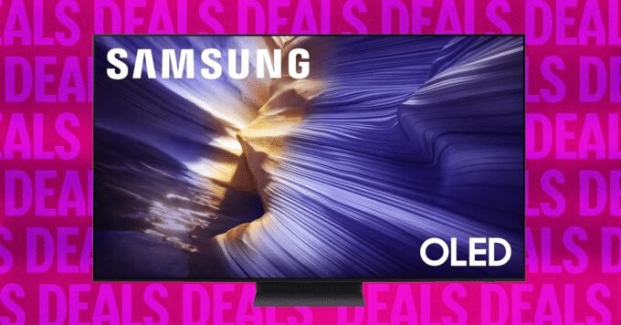 A sleek Samsung S90F QD-OLED TV displaying vibrant gaming graphics, highlighting its immersive visual quality.