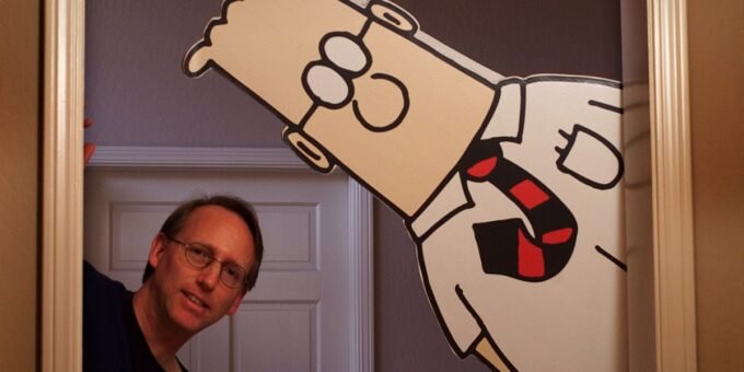 The Digital Ghost of Dilbert: Unpacking Scott Adams' AI Legacy 6 A stylized image representing Scott Adams' likeness or Dilbert character merged with AI circuitry, symbolizing digital legacy.