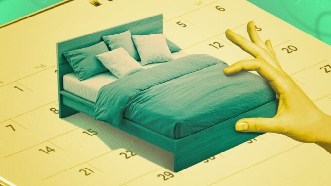 A serene bedroom scene with soft lighting, symbolizing a peaceful sleep routine.