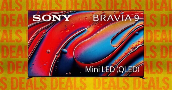 A large Sony Bravia 9 QLED television displaying a vibrant, high-contrast image, possibly a scene from Moana, highlighting its brightness and quantum dot technology.