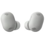 Leaked images of Sony WF-1000XM6 earbuds in black and white, showing their new pill-shaped design and charging case