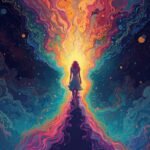 A person standing at a crossroads, looking empowered, with cosmic elements subtly in the background, symbolizing personal choice over external forces.