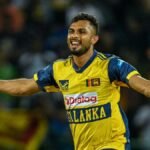 Cricket players in action during a T20 World Cup match between Sri Lanka and Ireland