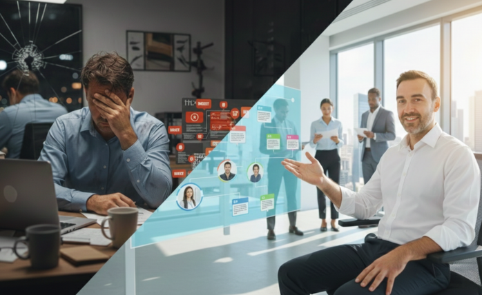 Beyond Burnout: Mastering the Art of Strategic Delegation 3 A person strategically delegating tasks, with a clear desk and a calm expression, symbolizing effective time management and reduced burnout.