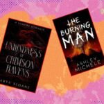 A Kindle e-reader displaying a dark romance novel cover, surrounded by other digital book covers.