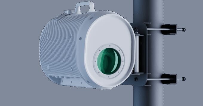 Unseen Speed: Taara Beam Unleashes 25Gbps Connectivity via Light 9 Taara Beam device mounted on a pole, providing line-of-sight connectivity.