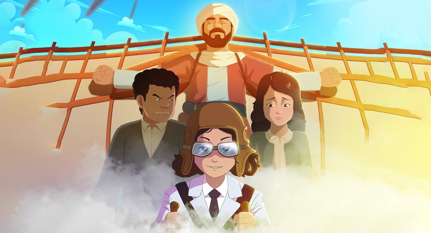 L'Épopée Ailée de Touria Chaoui : 2M Lance une Série d'Animation Patrimoniale à Vocation Internationale 3 Illustration animée de Touria Chaoui, première aviatrice marocaine, devant un avion, symbolisant l'audace et l'innovation du patrimoine marocain.