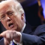 U.S. President Donald Trump speaking during a press briefing at the White House.