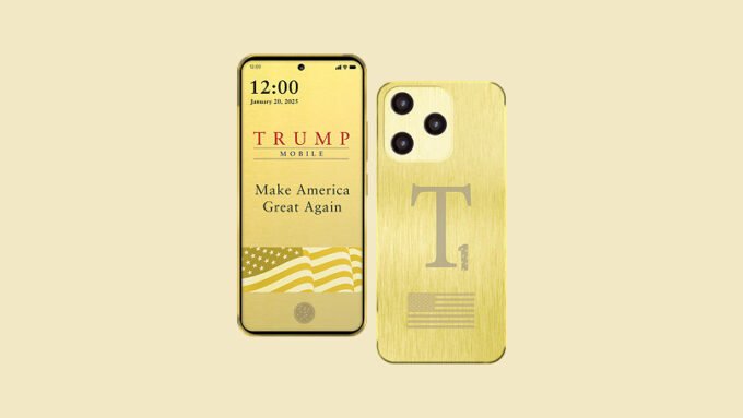 A rendering of the Trump Mobile T1 smartphone with a misaligned vertical camera array.