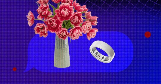 A collage of unique Valentine's Day gifts including Lego flowers, a paddleboard, a bouquet of roses, a smart ring, and a digital photo frame.