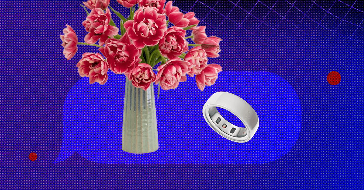 A collage of unique Valentine's Day gifts including Lego flowers, a paddleboard, a bouquet of roses, a smart ring, and a digital photo frame.