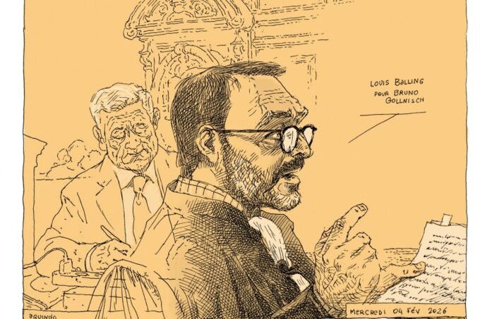 Louis Balling, avocat de Bruno Gollnisch, en pleine plaidoirie au palais de justice de Paris.