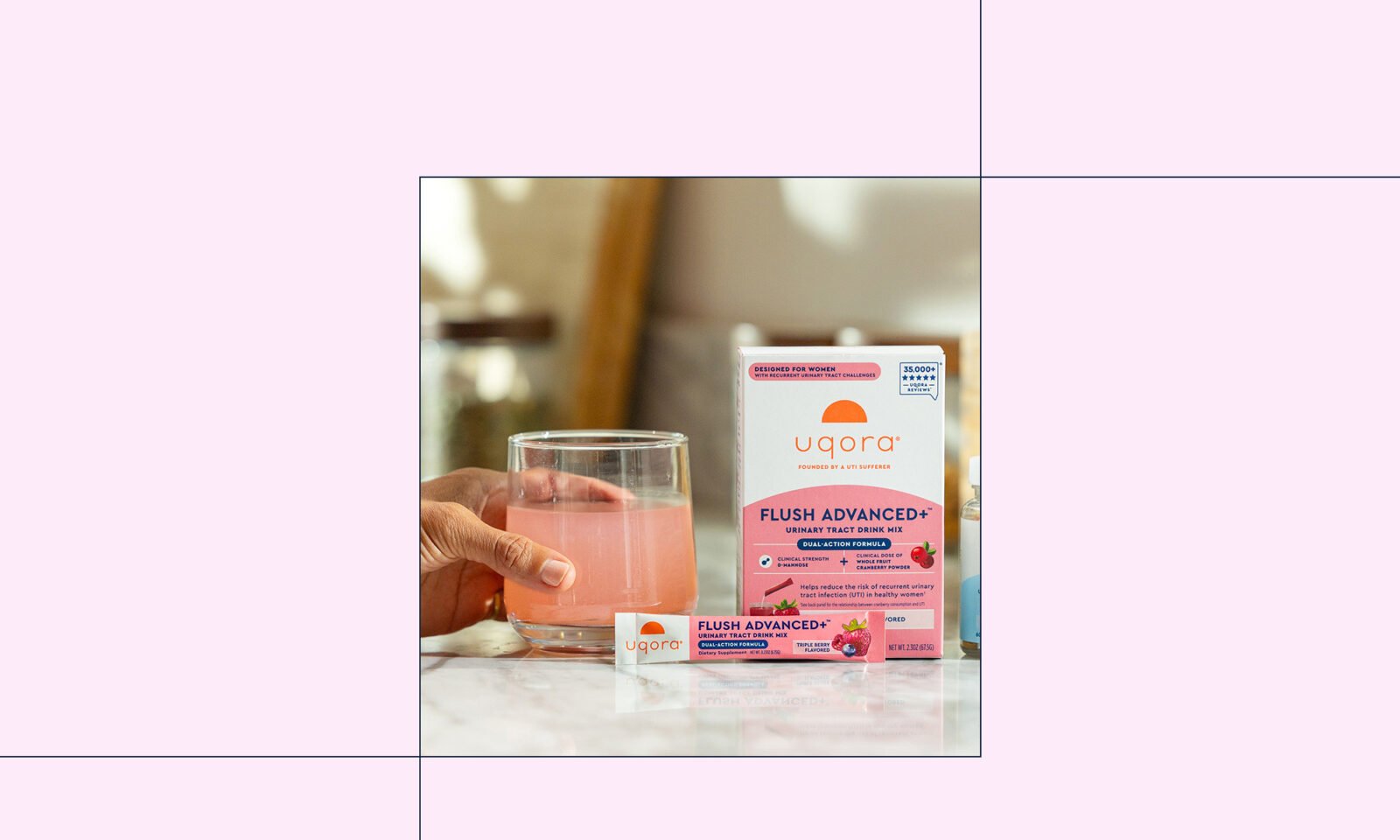 From Discomfort to Confidence: My Journey to Better Urinary Health with Uqora 3 Uqora Flush Advanced+ drink mix in water, symbolizing daily urinary health support.