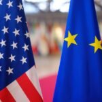 USA and EU flags side by side, symbolizing economic and political relations