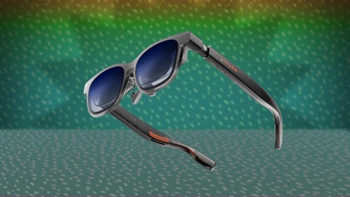 Viture Luma Pro AR smart glasses displaying a bright virtual screen