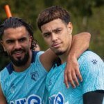 Watford's Othmane Maamma and Imrân Louza celebrate a goal during their Championship match against Preston North End.