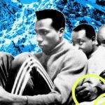 A collage of iconic scenes from Winter Olympics-themed movies, including ice hockey, ski jumping, bobsledding, and figure skating.
