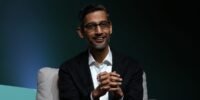 Alphabet CEO Sundar Pichai with Waymo autonomous vehicle technology