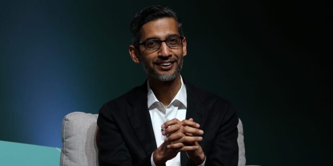 Alphabet CEO Sundar Pichai with Waymo autonomous vehicle technology