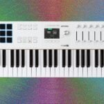 A diverse selection of modern MIDI keyboards and controllers for music production and performance.