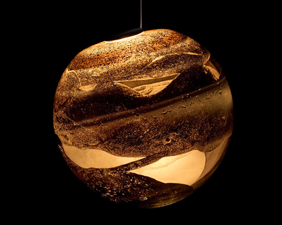 Bocci 93 Collection luminaire showcasing molten aluminum fused with hand-blown glass.