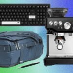 A collection of durable 'Buy It for Life' kitchen products including a chef's knife, cutting board, and glassware.