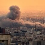 An illustration of drones attacking a data center facility, symbolizing the physical threats to cloud computing infrastructure in the Middle East.