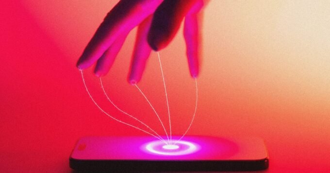 A digital representation of an iPhone with a padlock icon, surrounded by abstract lines of code, symbolizing a sophisticated cyberattack or data breach.