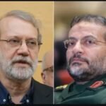 صورة مركبة لعلي لاريجاني وغلام رضا سليماني مع خلفية تظهر التوتر الإقليمي بين إسرائيل وإيران