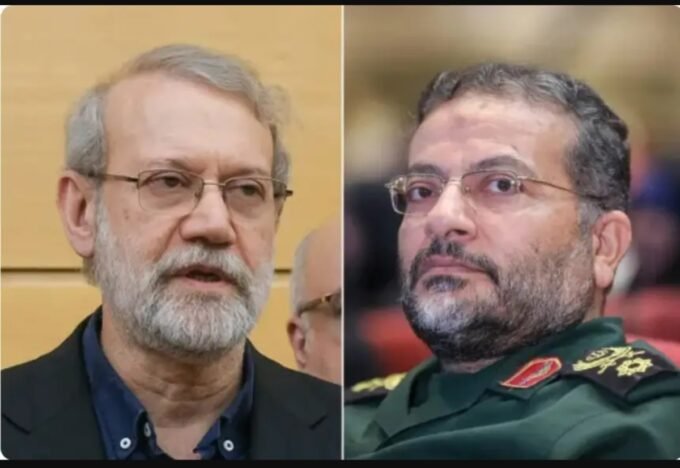 صورة مركبة لعلي لاريجاني وغلام رضا سليماني مع خلفية تظهر التوتر الإقليمي بين إسرائيل وإيران