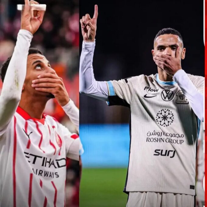 صورة ليوسف النصيري وعز الدين أوناحي يحتفلان بتسجيل الأهداف بنفس الإشارة الغامضة.