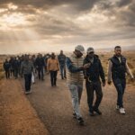 صورة لمحتجين في مسيرة سلمية بجماعة غريس السفلي يطالبون بتبسيط مساطر البناء.