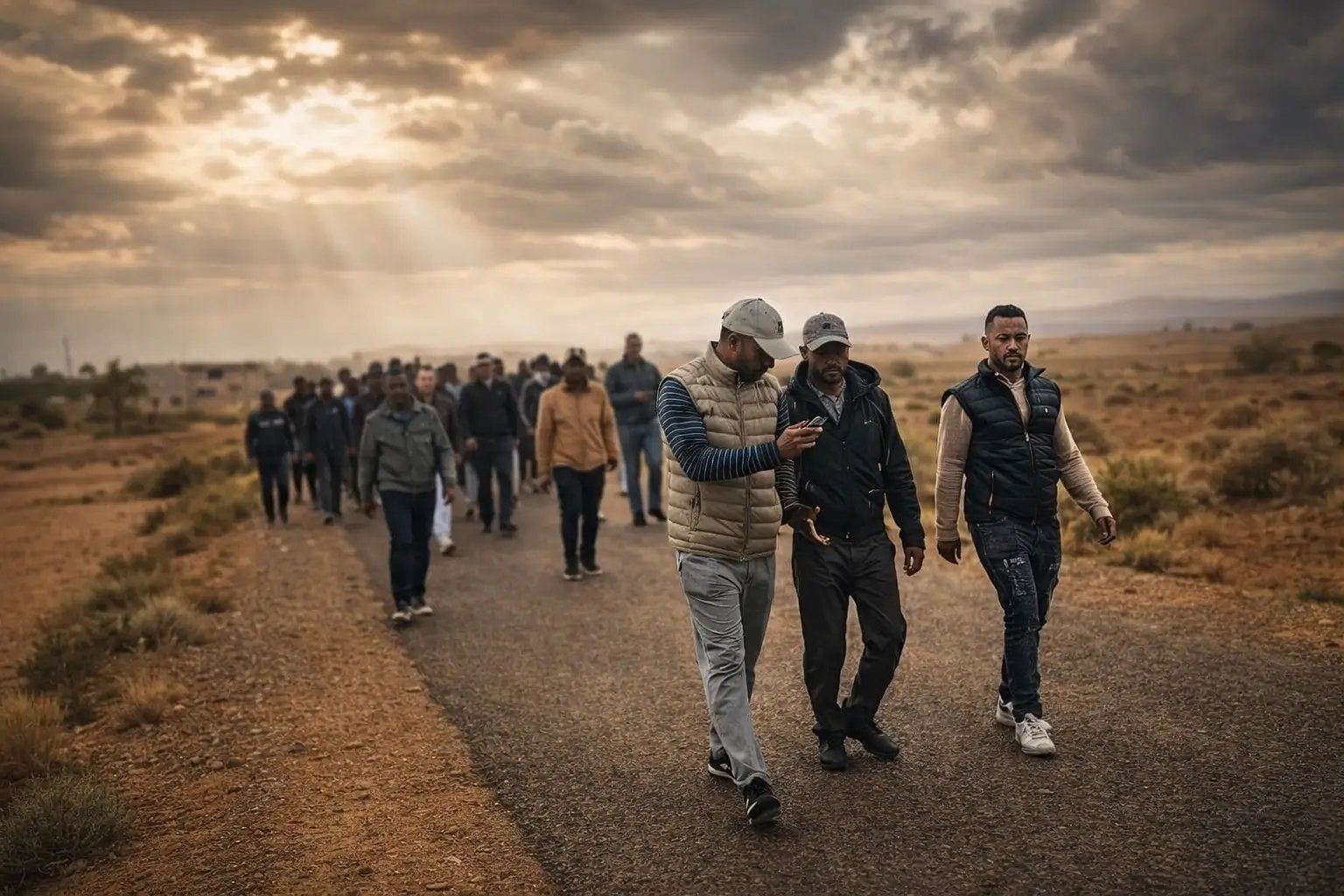 صورة لمحتجين في مسيرة سلمية بجماعة غريس السفلي يطالبون بتبسيط مساطر البناء.