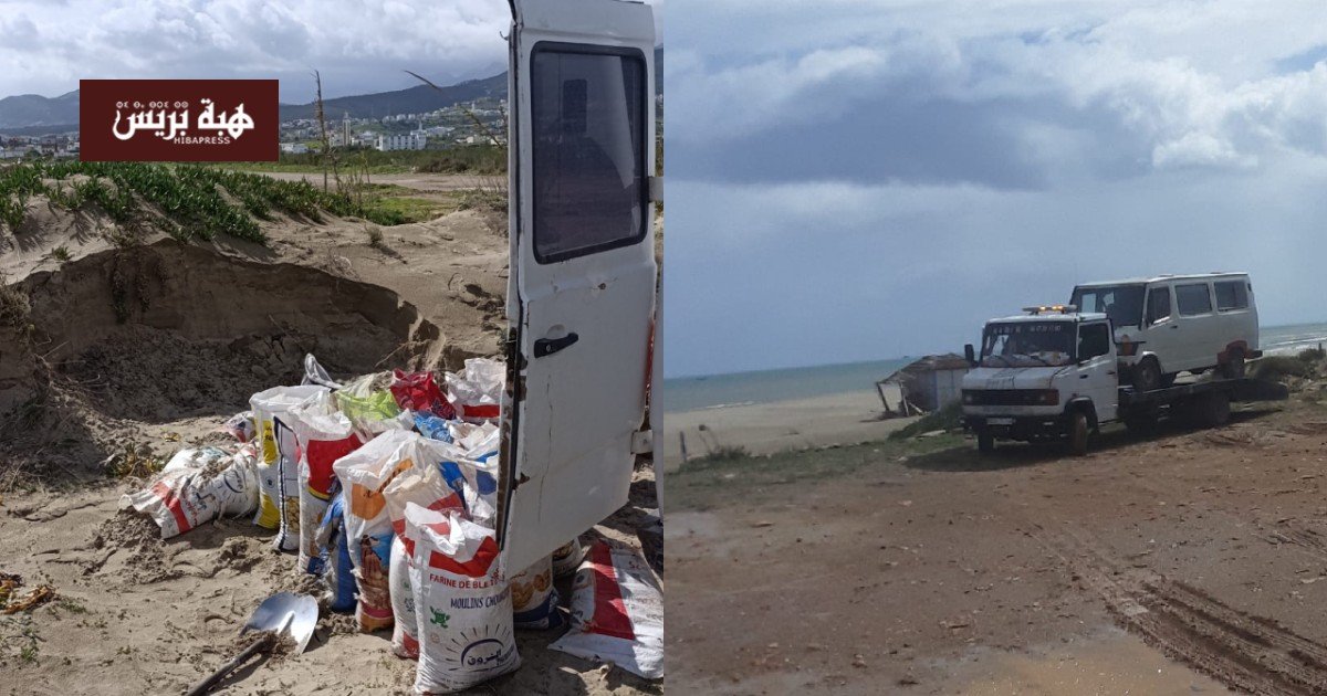 سيارة محجوزة محملة بالرمال على شاطئ سيدي عبد السلام بتطوان