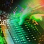 Illustration of digital data flowing into a secure monitoring system, representing dark web monitoring.