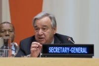 Antonio Guterres, Secrétaire général des Nations unies, lors d'une allocution sur les droits des femmes et l'égalité des genres.