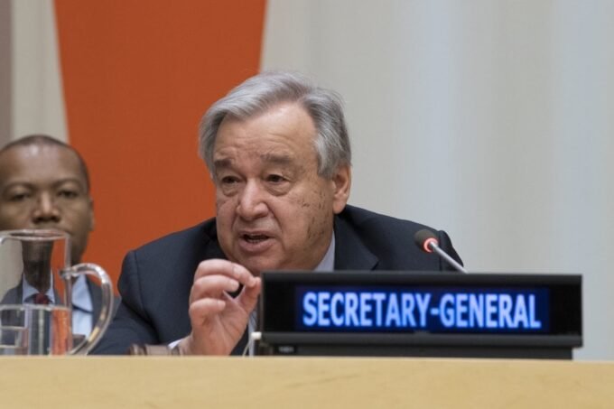 Antonio Guterres, Secrétaire général des Nations unies, lors d'une allocution sur les droits des femmes et l'égalité des genres.